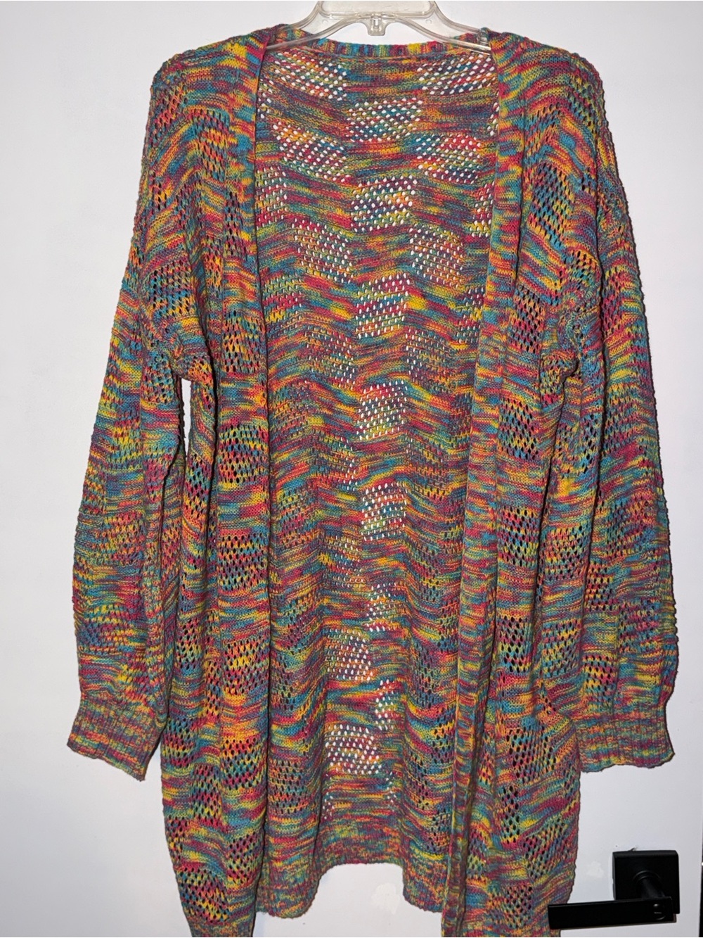 Open Front Multicolored Knit Cardigan Sweater